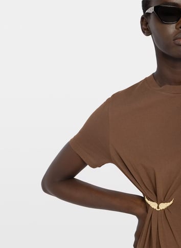 Robe longue manches courtes plissée ZADIG&VOLTAIRE Marron